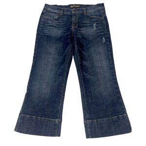 Arden B. Blue Denim Cropped Wide Leg Mid Rise Distressed Made In USA Women's 8